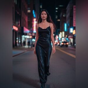 🖤 Anthropologie Black Satin Slip Dress – NWT – Size Large $190